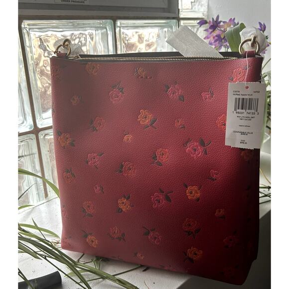 NWT Coach Mollie Bucket Bag In Leather With PEONY Floral Print CE578 Red Apple - Picture 8 of 8